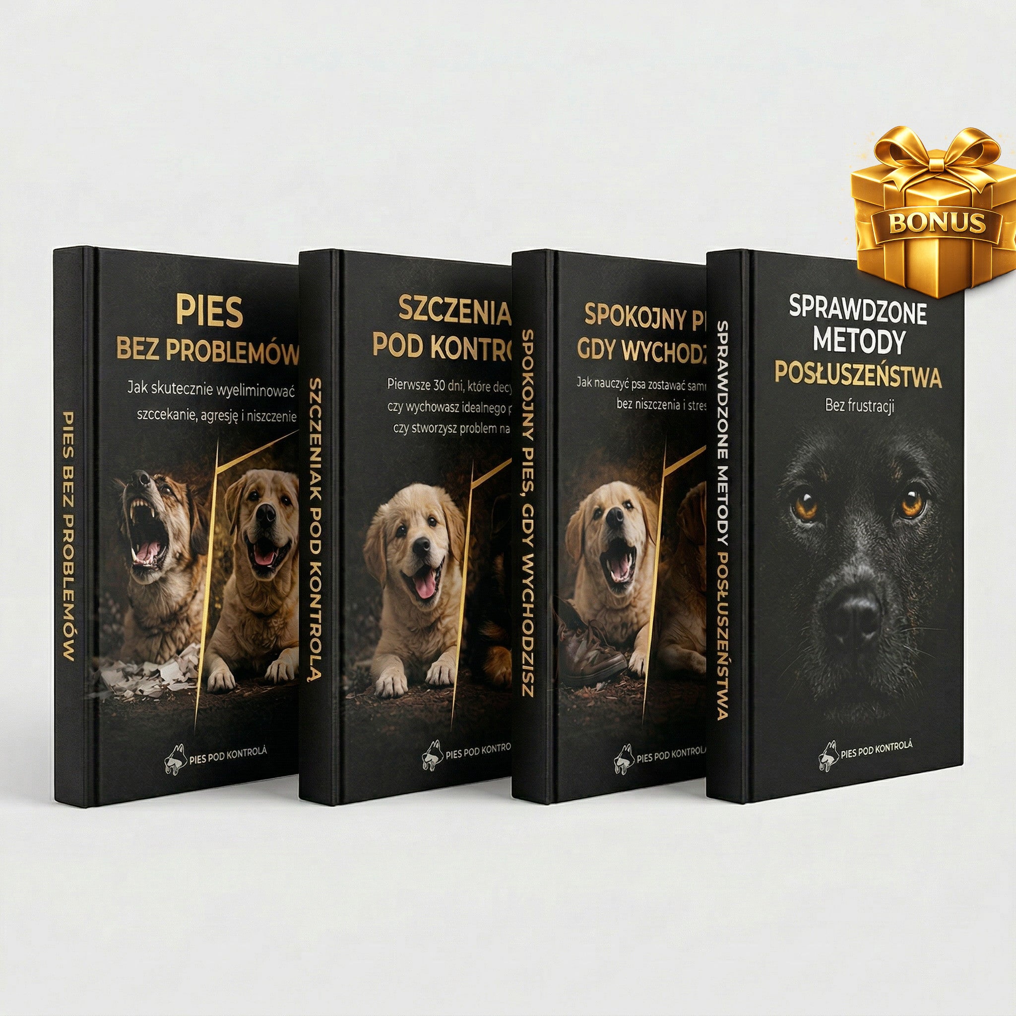 ZESTAW CZTERECH EBOOKÓW - SPRAWDZONE METODY POSŁUSZEŃSTWA + PIES BEZ PROBLEMÓW + SPOKOJNY PIES GDY WYCHODZISZ + SZCZENIAK POD KONTROLĄ
